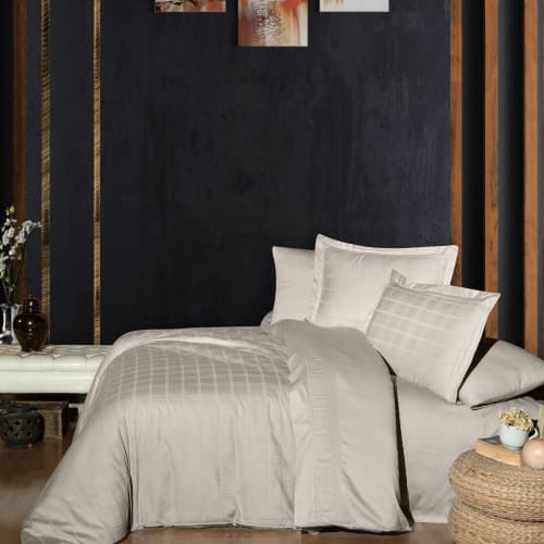 Pościel satynowa 200x220 w kratę ROYCE BEIGE