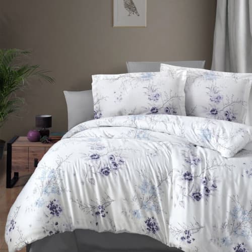 Pościel bawełna satynowa 200x220 w kwiaty LEENA LILAC