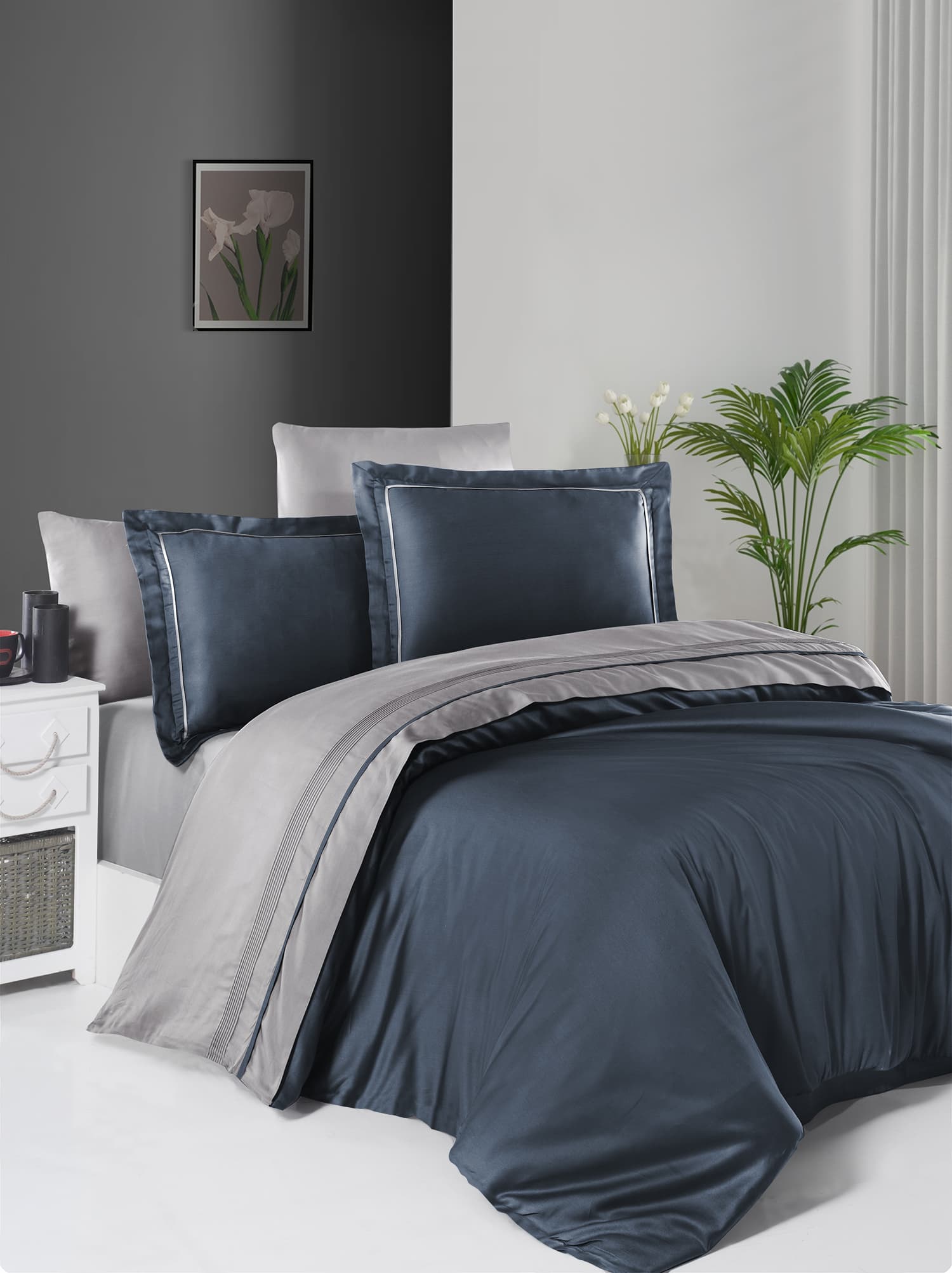Pościel 200x220 DENIM GREY satyna premium